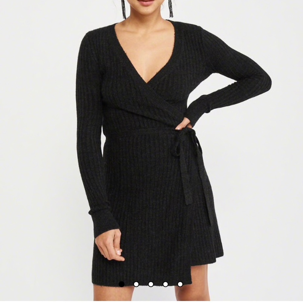 Black wrap sweater dress